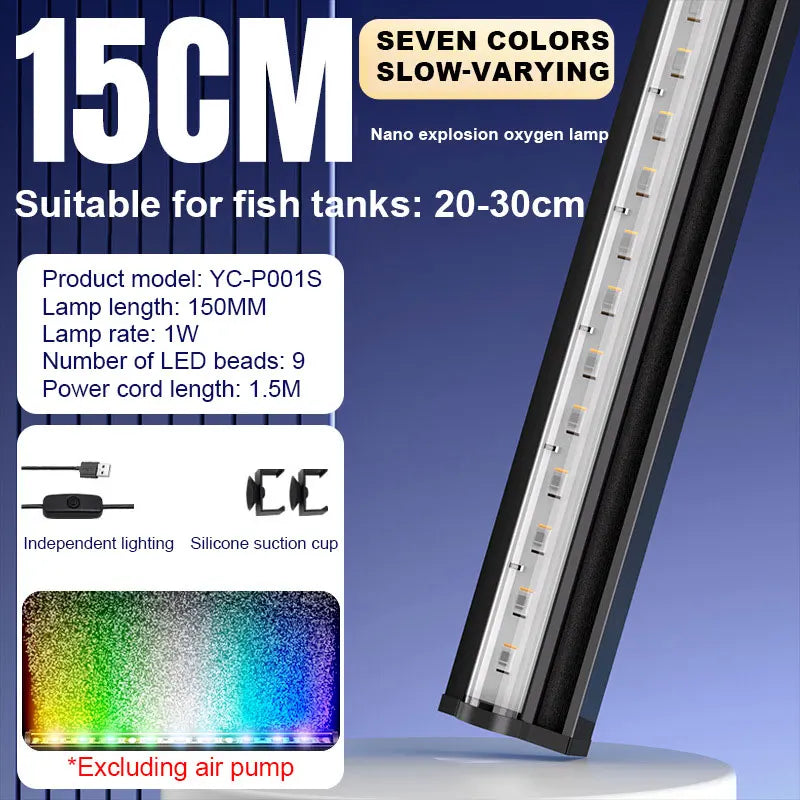 Fish Tank 46cm Colorful Slow Flash Submersible Light Aquarium Waterfall Bubble LED Light Automatic Color-changing Ambient Lamp