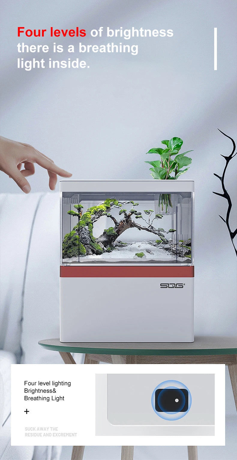 Mini Fish Tank Self-Circulating Fish Tank with Charging Filter Desktop Living Room Household Water Free Ecological Aquarium