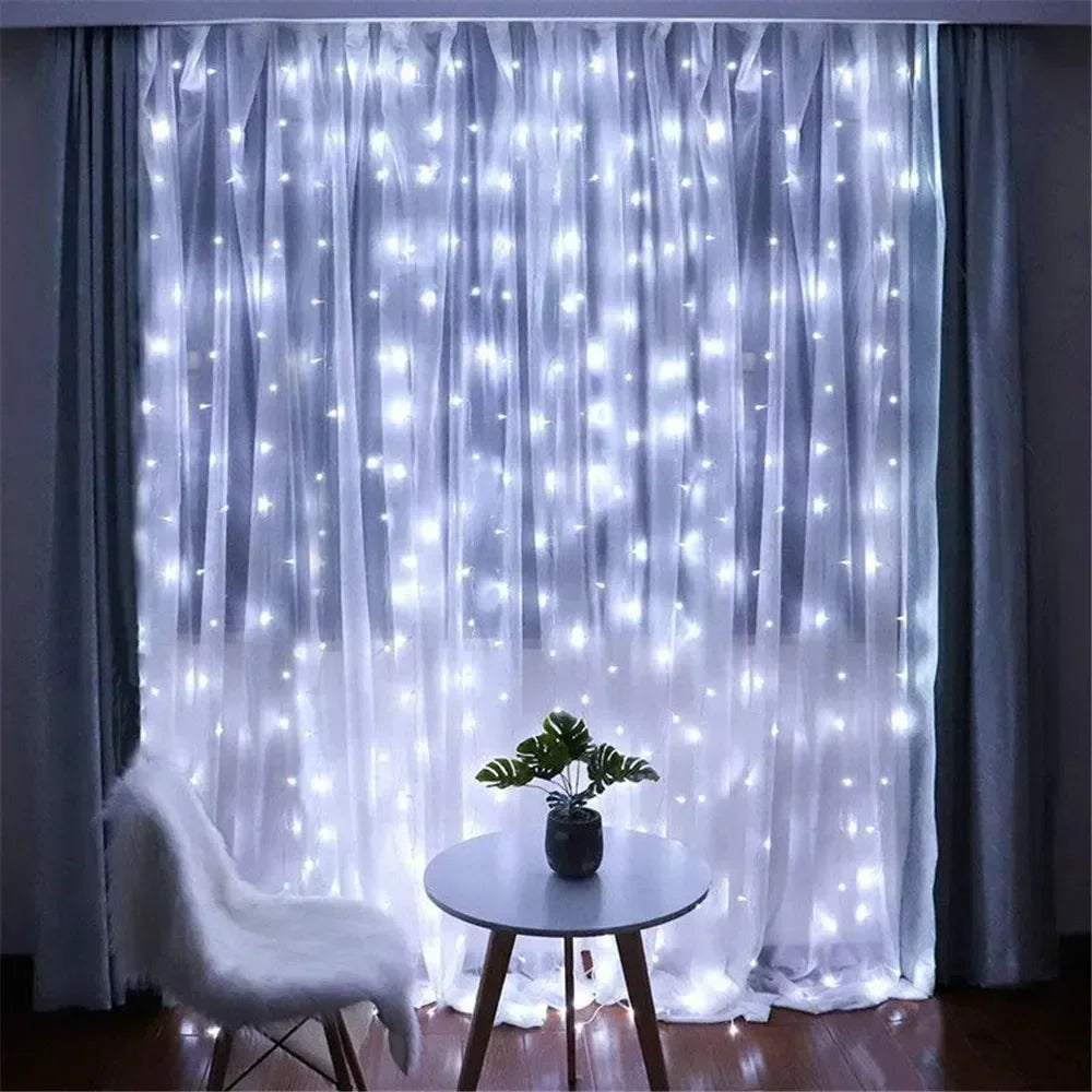 3/6M USB LED Curtain 8Modes Remote Control Lights Holiday Wedding Garland for Bedroom Living Room Decor Christmas Decorations