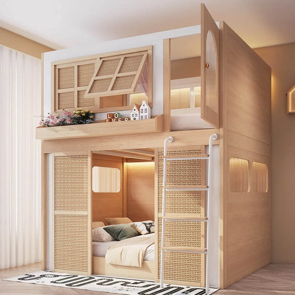 Bunk Bed with Separate Privacy Areas for Brother & Sister, Double Layer Bed for Adults, Noise-Free Partitioned High Low Bed