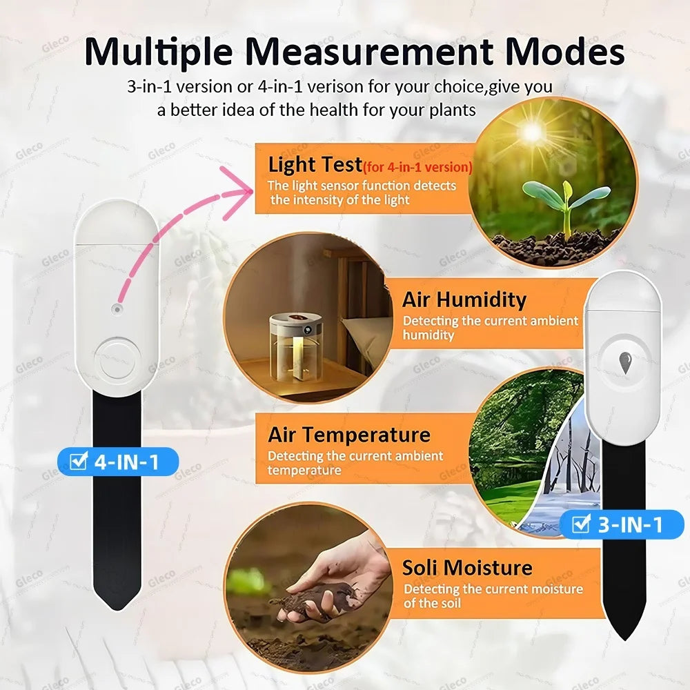 3-in-1/4-in-1 Zigbee Soil Moisture Sensor Humidity Meter Temperature Tester Light Detector Work With Tuya Smart Life 2MQTT HA