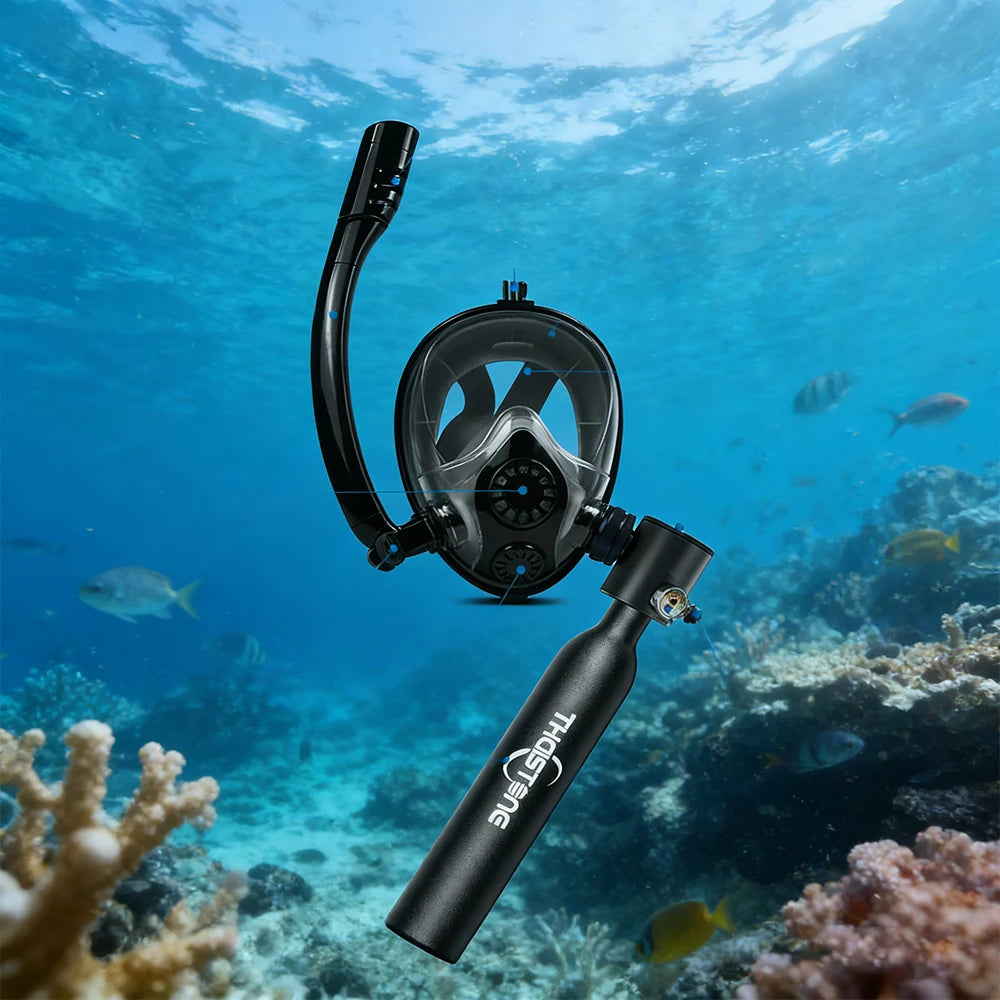 THAISTONE Diving Tank with Snorkel Mask 0.5L Mini Scuba Portable Lungs Oxygen Cylinder Full Face Diving Mask 5-10 Mins