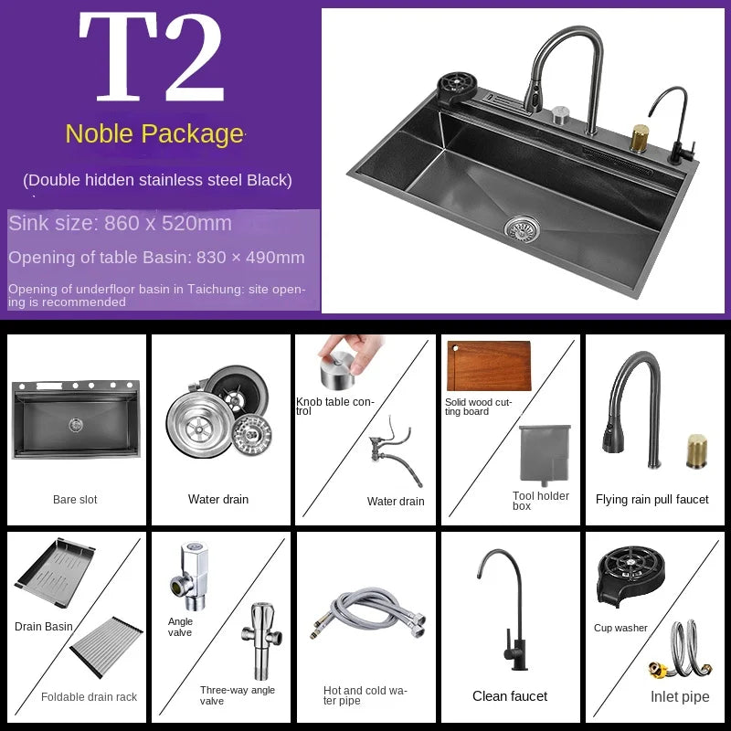 Waterfall Kitchen Sink Nanometer 304 Stainless Steel Large Single Slot Kitchen Accessories Waterfall Faucet Vegetable Basin