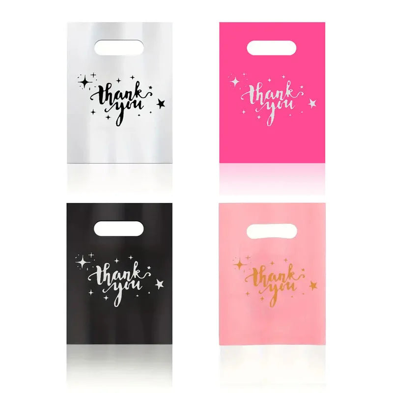 30/50/100PCS plastic thank-you bags with handles, small commercial shopping bags, gift bags, retail boutiques, clothing stores