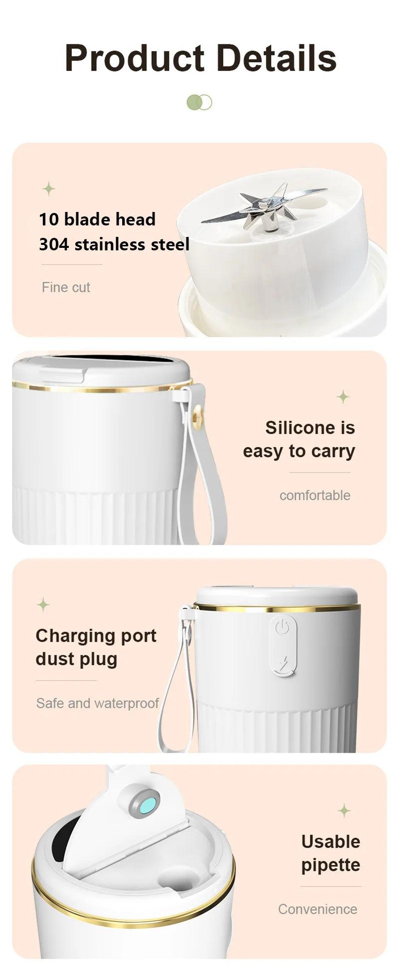 340ml Juicer Household Small Portable Fruit Juice Cup Rechargeable Lcd Display Electric Juicer 14 Blades Outdoor Travel
