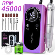 45000RPM Rechargeable Nail Drill Machine with LCD Low Noise Professional Nail Polish Sander Nails Accessories Set