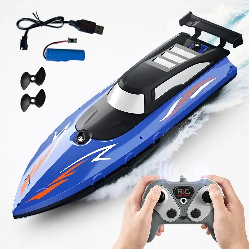 RC Remote Control Speed Boat 2.4GHz High-Speed Racing Boat Dual Propeller Waterproof Electric Toy for Kids Pool Lake Outdoor Fun