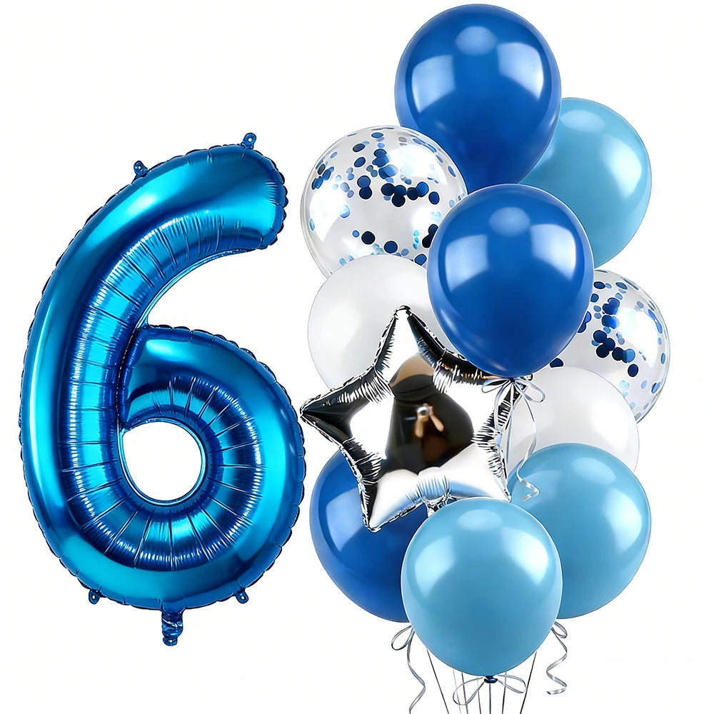 12pcs Blue 32inch Number Foil Balloon Star Confetti Latex Balloon Birthday Party Kids Adult Wedding Anniversary Globos Supplies