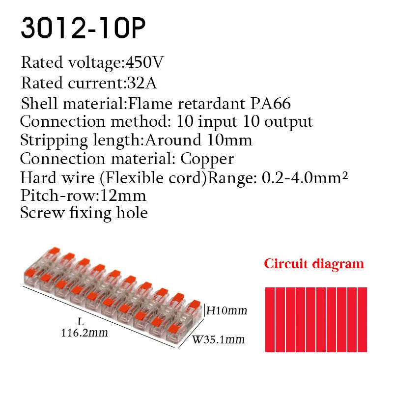 Make wiring a breeze with this compact LED wire connector terminal—quick press type, 2-12 pin screw fixing, and easy push-in design for fast electrical docking!