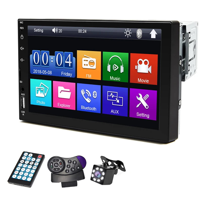 Hippcron 7 Inch Car Radio 1 Din MP5 Multimedia Player Touch Screen FM ISO Power Aux Input Bluetooth USB Mirror Link Universal