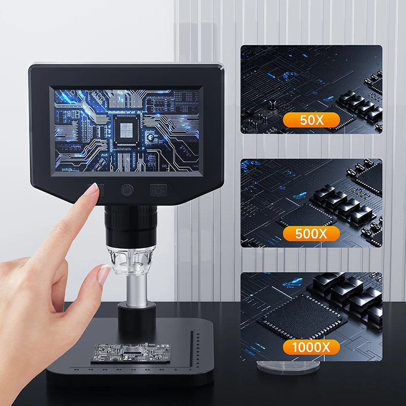1000X Zoom 4.3" LCD Digital Microscope 1080P HD Video with 8 LED Lights Portable USB Microscope for Soldering PCB Coin Repair Wholesale