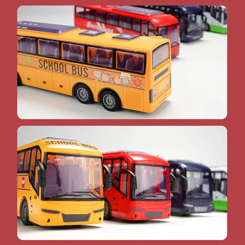Electric RC Bus 1/30 Scale Remote Control Car with Light for Kids 27Mhz Radio Controlled Tour School City Model Xmas Gift