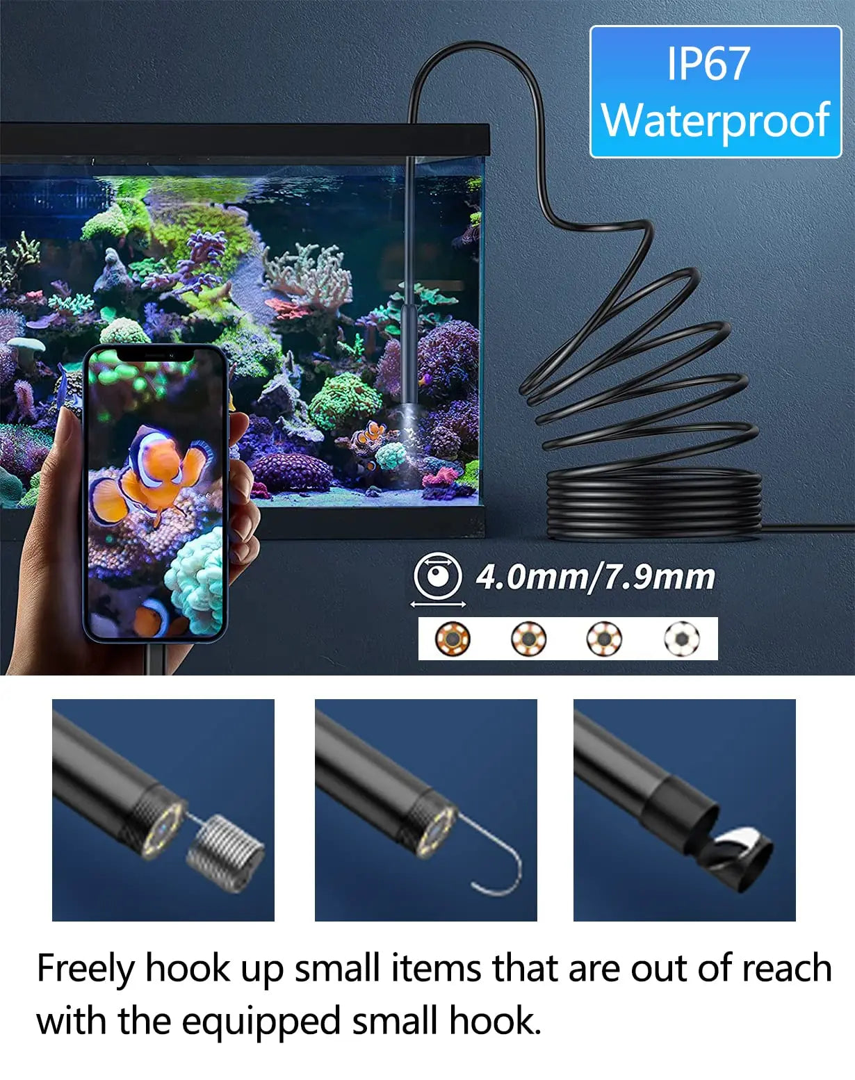 HD 1080P Endoscope Camera for iPhone Android Dual Port Waterproof Borescope Inspection Camera for Car Sewer Pipeline