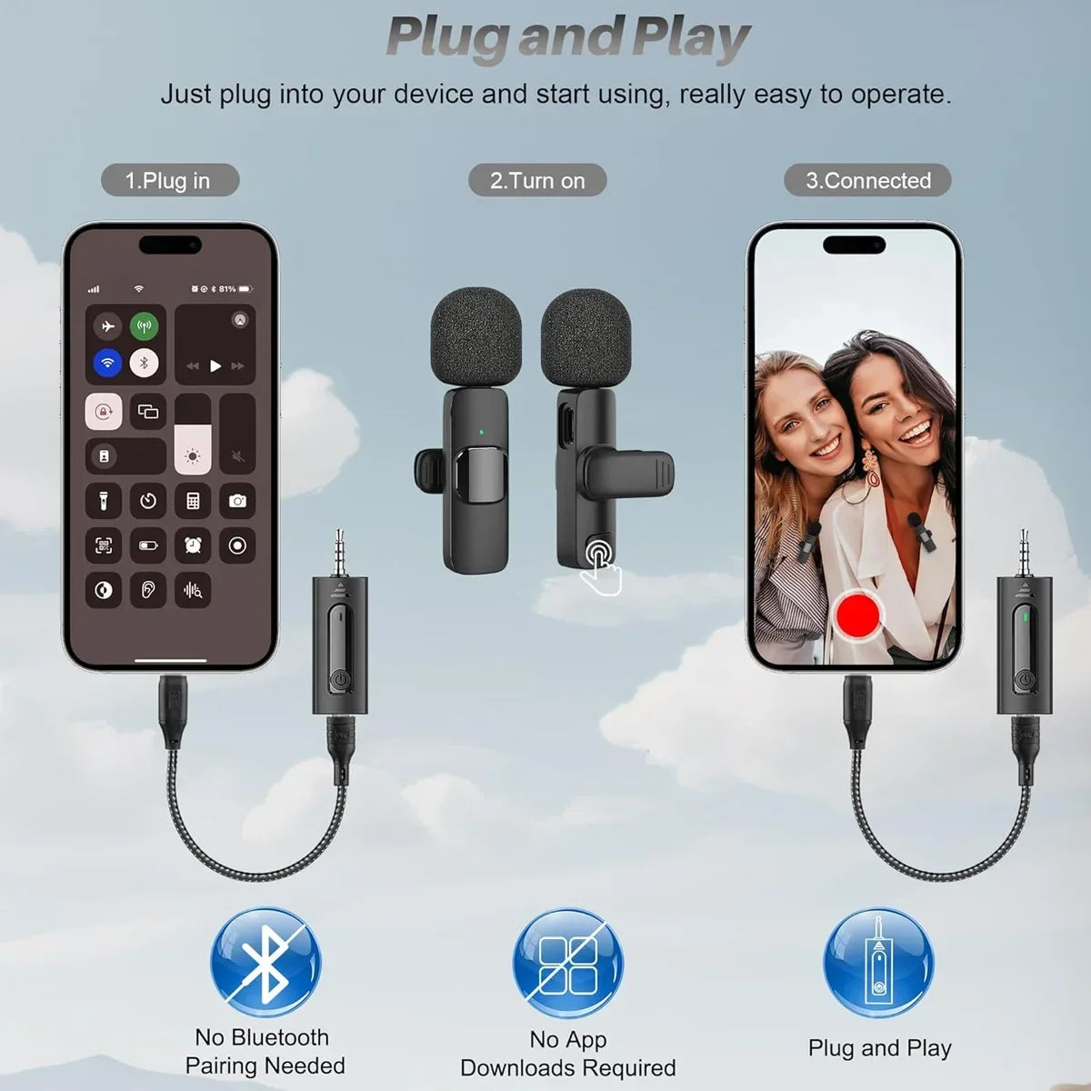 NEW Wireless Lavalier Microphone for Live Streaming/YouTube/TikTok/Facebook Live Noise Reduction Mic For iPhone/Android