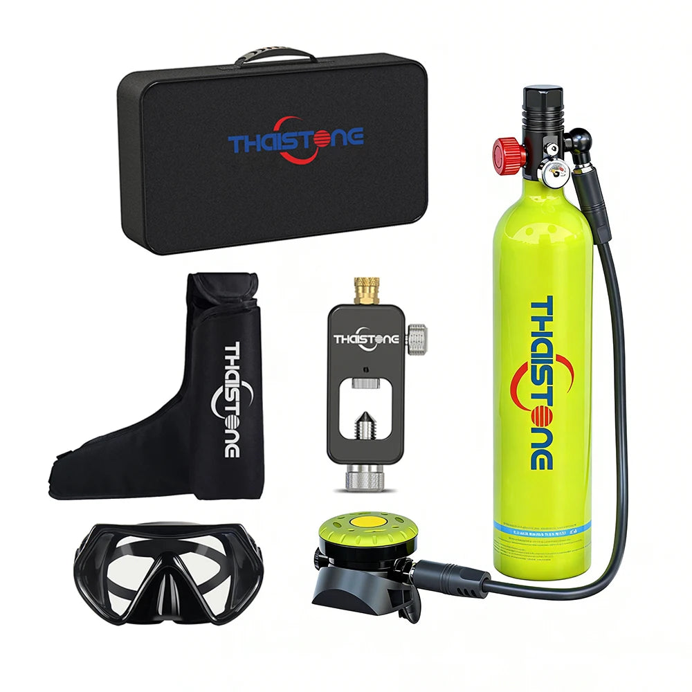 THAISTONE-1L Portable Scuba Diving Tank Underwater Oxygen Cylinder Professional Diving Equipment with Adapter, 15-25 Minutes