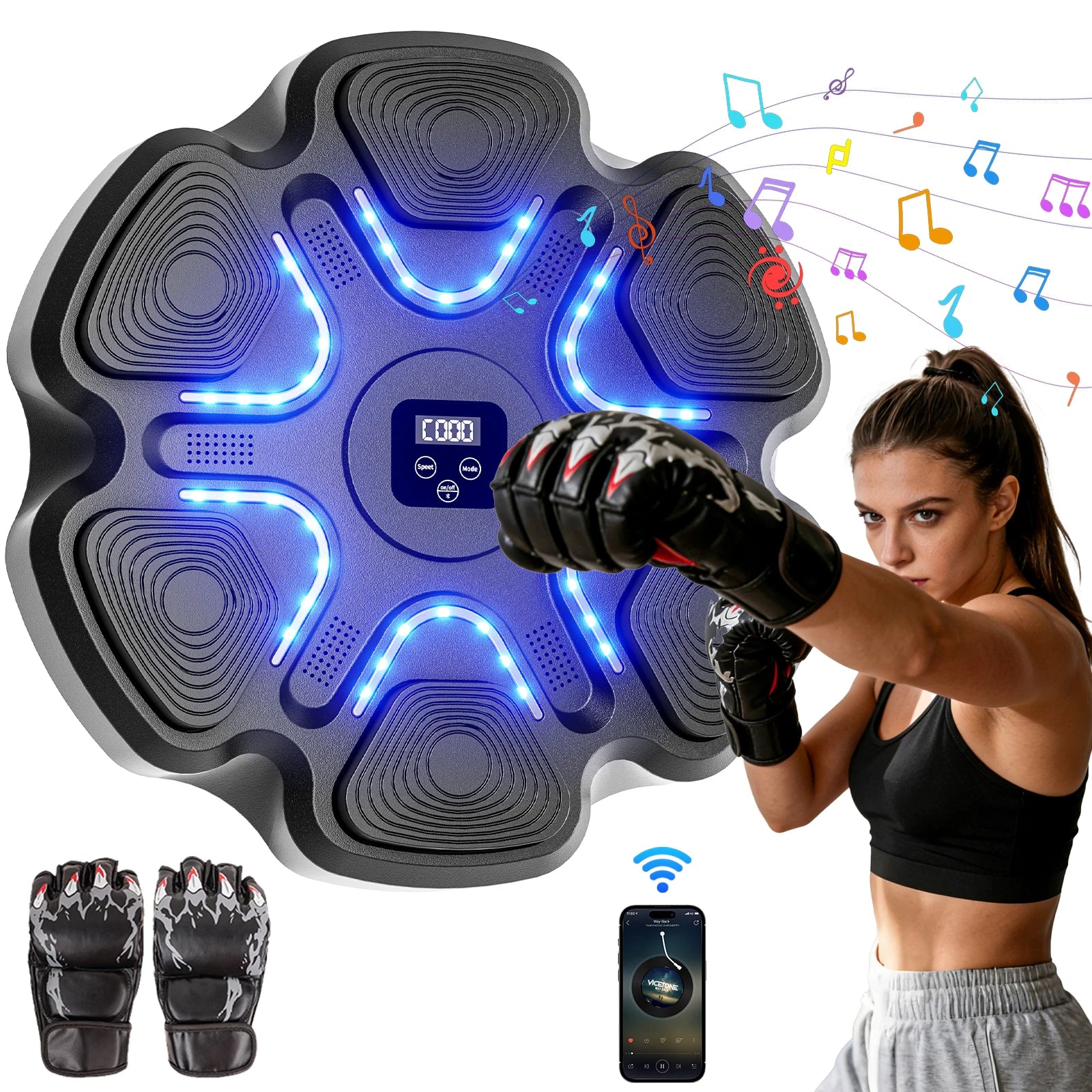 Music Boxing Machine for Adults and Kids, Smart Bluetooth Boxing Training Equipment with Gloves for Home,Office and Gym