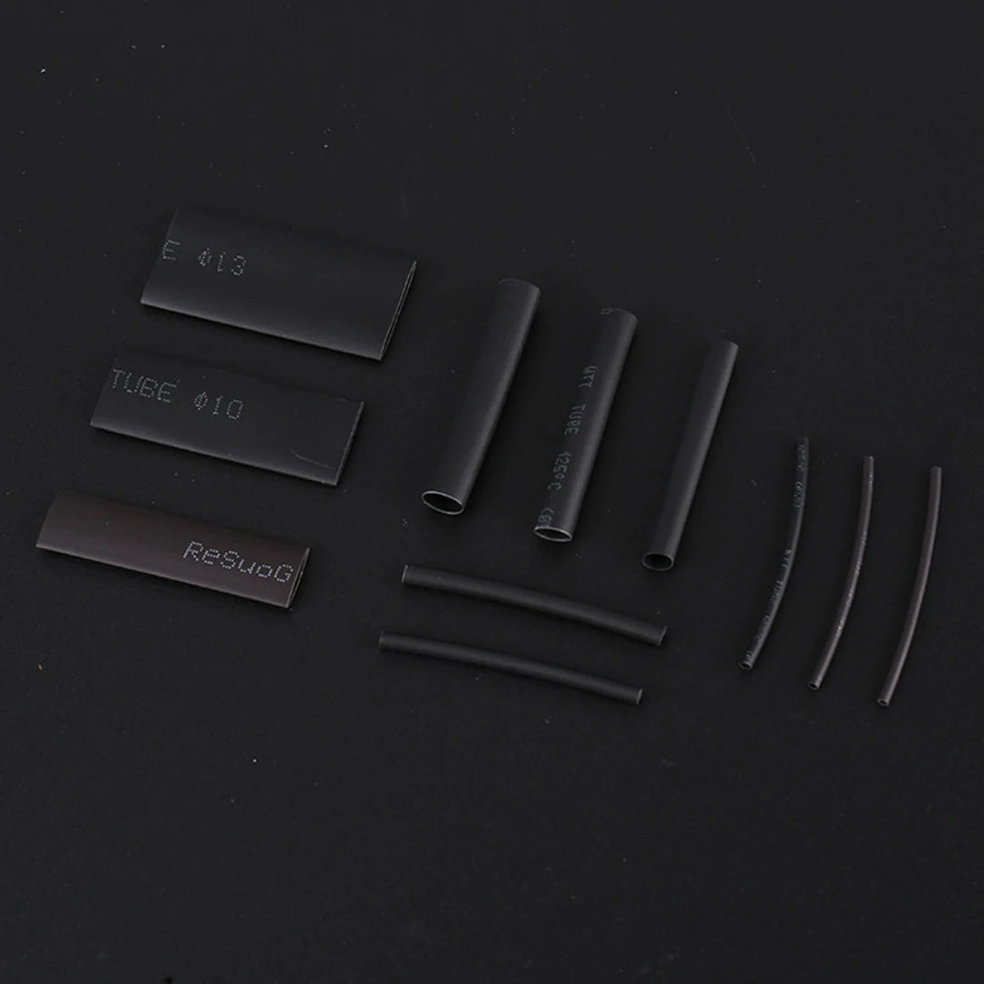 Protect your wiring with this black heat shrink tube kit—thermoresistant tubing ideal for wire wrapping, electrical connections, and cable insulation!