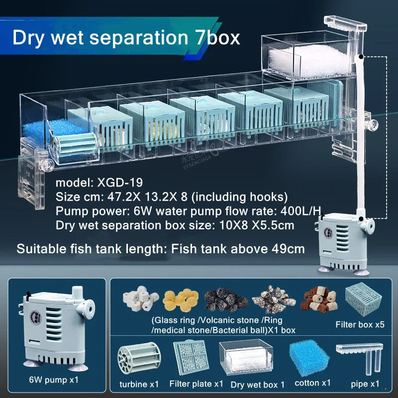 New Fish Tank Waterfall Filter Box Wall Mounted Built-in Silent Circulating Water Purifier For Aquarium Tank Box With Water Pump