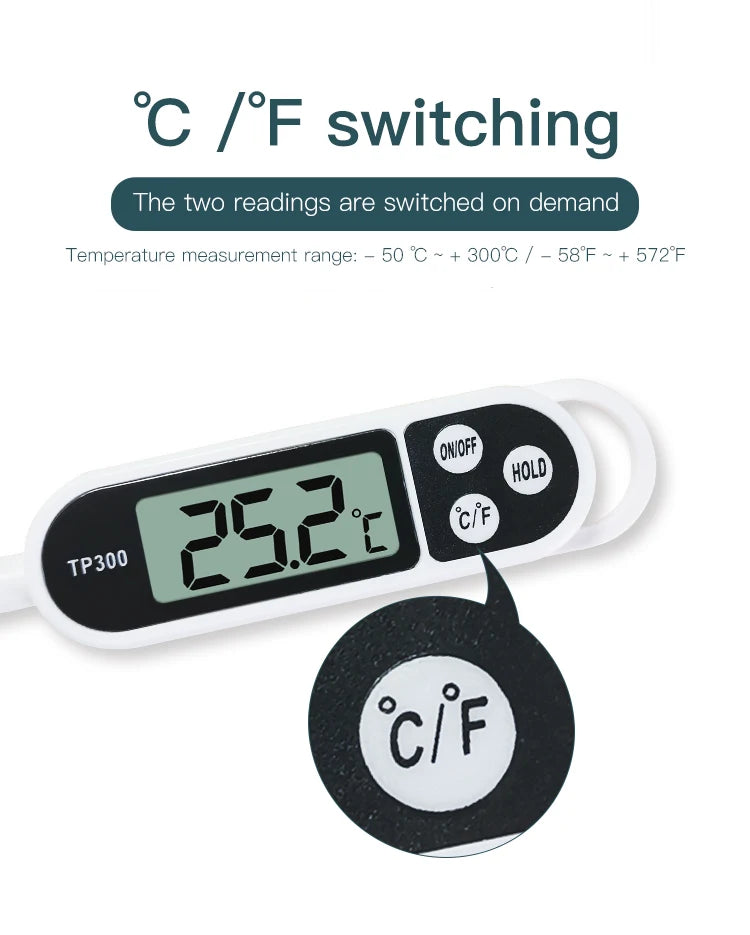 Food Thermometer Digital Meat Cooking Thermometer Instant Read Long Probe Auto Off LCD Screen Kitchen