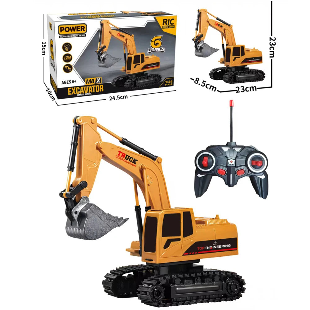 Children's Alloy Remote Control Excavator Toy Remote Control Excavator 6-Channel Electric Engineering Vehicle Toy Christmas Gift