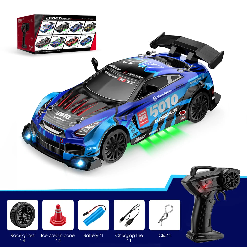 2.4G Wireless 4WD Drift RC Car 1:24 Scale With Cool Lights Stepless Speed Kids Remote Control Vehicle Christmas Birthday Gift