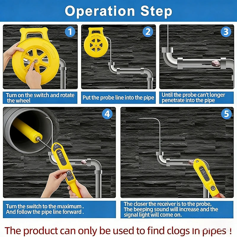 ZHOUCE Pipeline Blockage Detection Locator - Water Pipe Wall Scanner 30M Pipeline Detector Metal PVC Water Pipe Blockage Tool