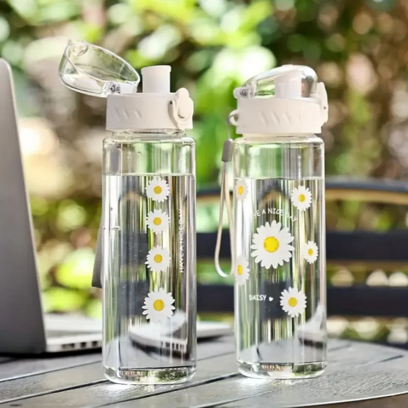 780ML Large Capacity Sports Transparent Water Bottle Leakproof Flower Plastic Drinking Bottles Outdoor Cycling Hiking Gym Jugs