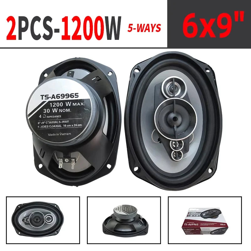 2PCS 6X9 inch (2X1200W) 2400W 5-way car mounted high fidelity full frequency coaxial speaker, preferred for modified vehicles