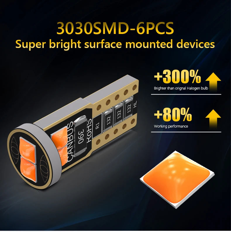 2pcs T10 W5W LED Bulbs 168 194 3030 6SMD Canbus No Error Super Bright Car Interior Clearance License plate light Dome Lamp White
