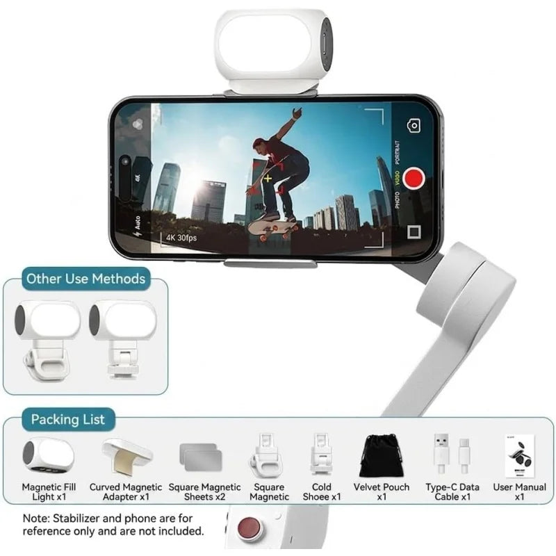 Magnetic Mini Fill Light with Phone Clip & Cold Shoe, Portable LED Video Light Compatible For DJI Osmo Mobile 6/SE Gimbal, Phone & DSLR Camera, Rechargeable Pocket Selfie Light for Vlogging