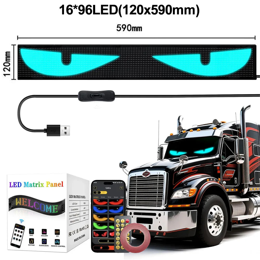 16*32 LED Devil Eye Lights for Motorcycle Windshield,Programmable Matrix Pixel Panel with App/Remote Control for Motorcycle