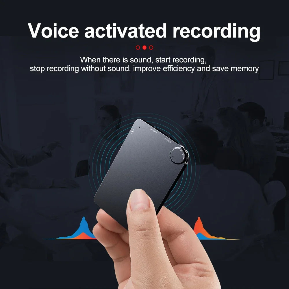 Capture every word clearly with this ultra-thin digital voice recorder—offering up to 150 hours of recording time in a sleek, compact design!