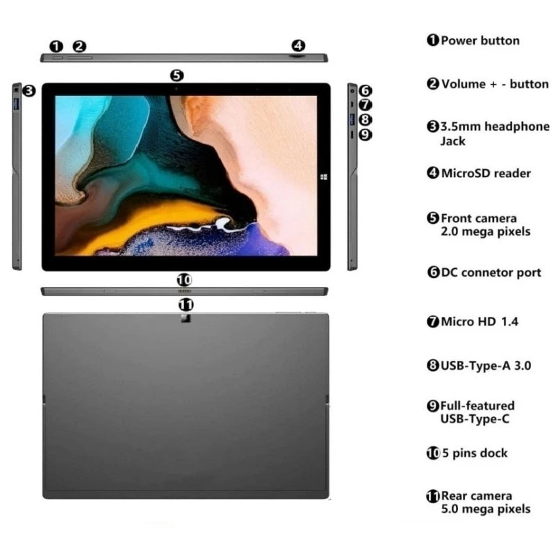 10.1 INCH 4GB RAM 64GB ROM Windows 11 Tablet PC N3350 64bit 1920 x 1200 IPS  Dual Camera DC USB 3.0 Type-C Micro HDMI-Compatible