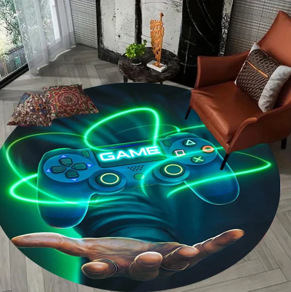 Gamer Game Controller Round Carpet for Living Room Bedroom Mat Gaming Atmosphere Decorated Home Rug Easy To Clean Decoration