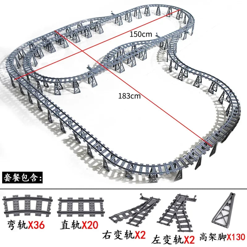 DIY Train Track Combination MOC Railroad Bridge Building Blocks Cross Track Bricks Toys Rail Car Scene Compatible With LEGO