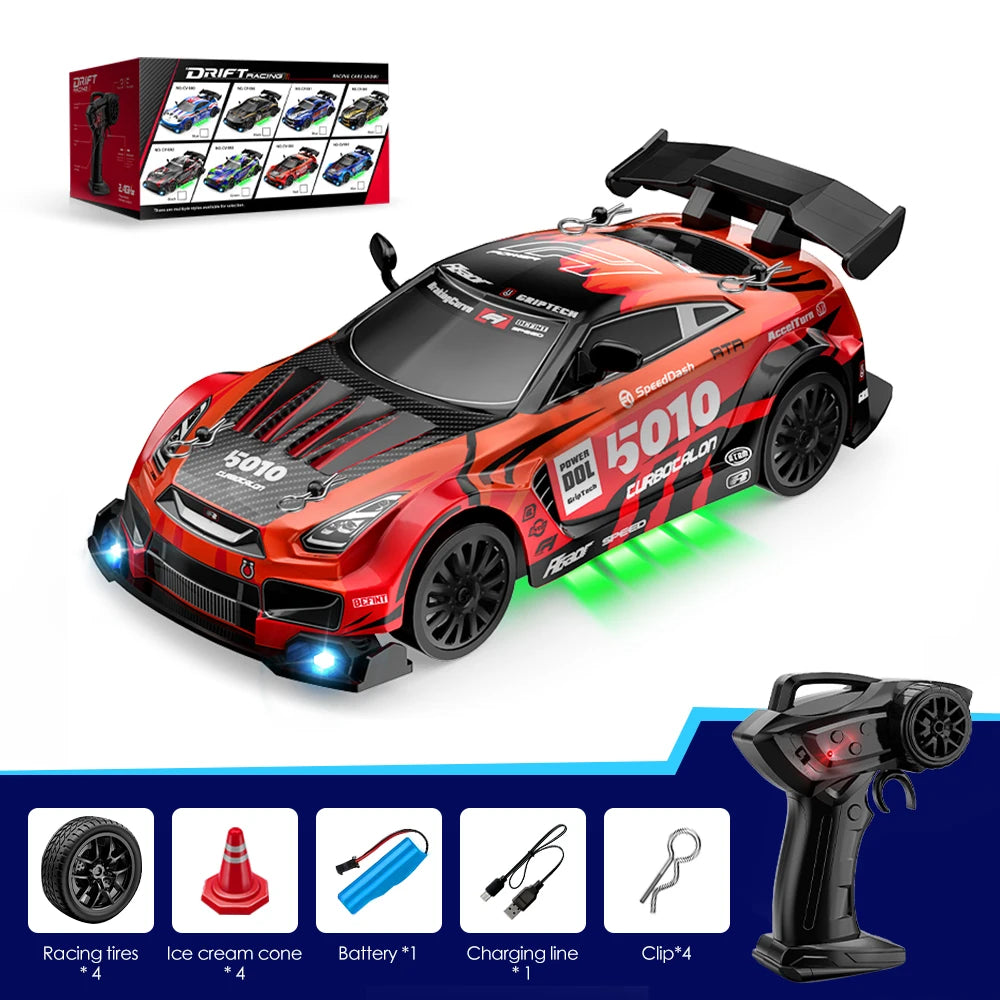 2.4G Wireless 4WD Drift RC Car 1:24 Scale With Cool Lights Stepless Speed Kids Remote Control Vehicle Christmas Birthday Gift