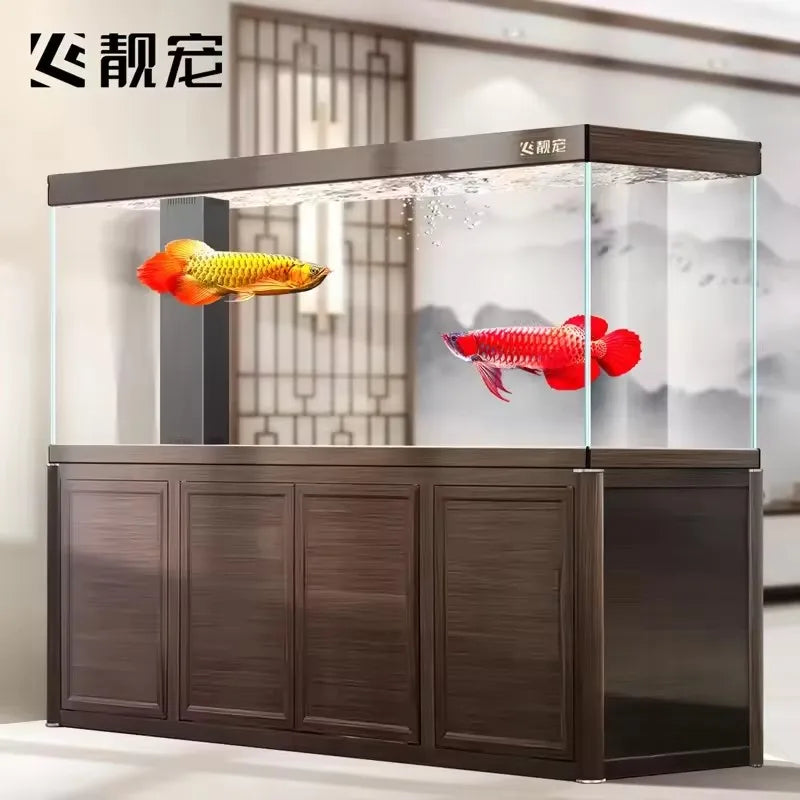 53Chinese dragon fish tank company living room ultra-white glass professional grade bottom filter large aquarium