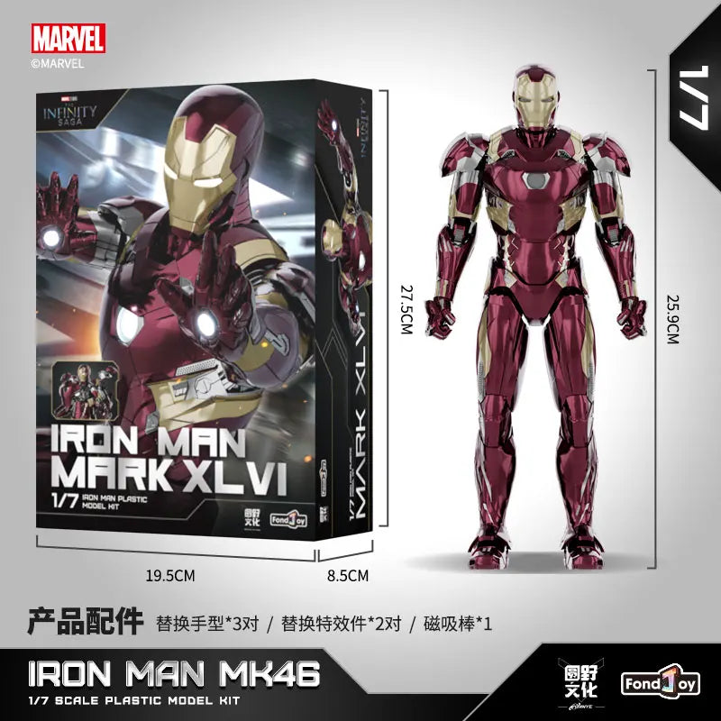 Original LED FondJoy Iron Man MK42 MK43 MK46 MK1 MK2 MK3 MK4 DIY Toys Action Figure Tony Stark Collection Anime Model Kids Gift
