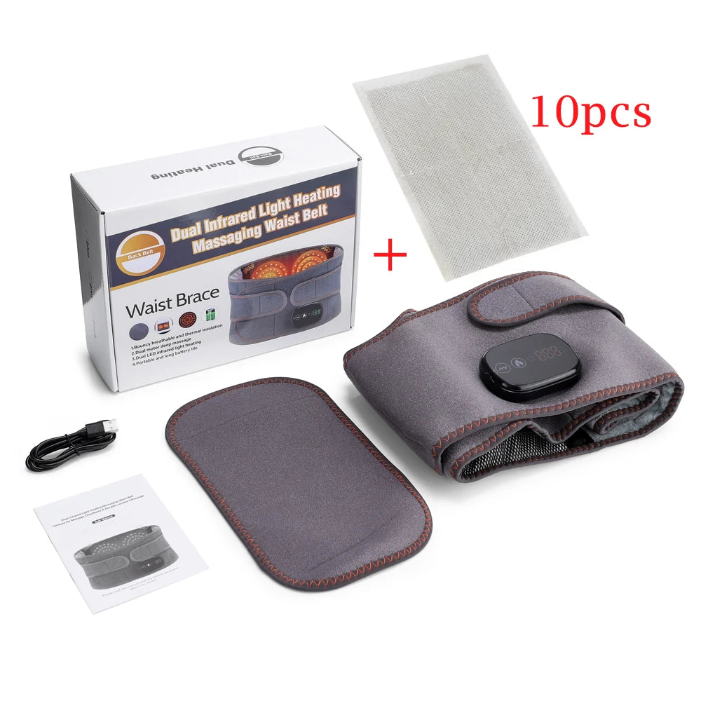 Electric Lumbar Massager Vibration Thermal Waist Massage Belt 3 Levels Hot Compress Infrared Light Dual Motor Muscle Relax