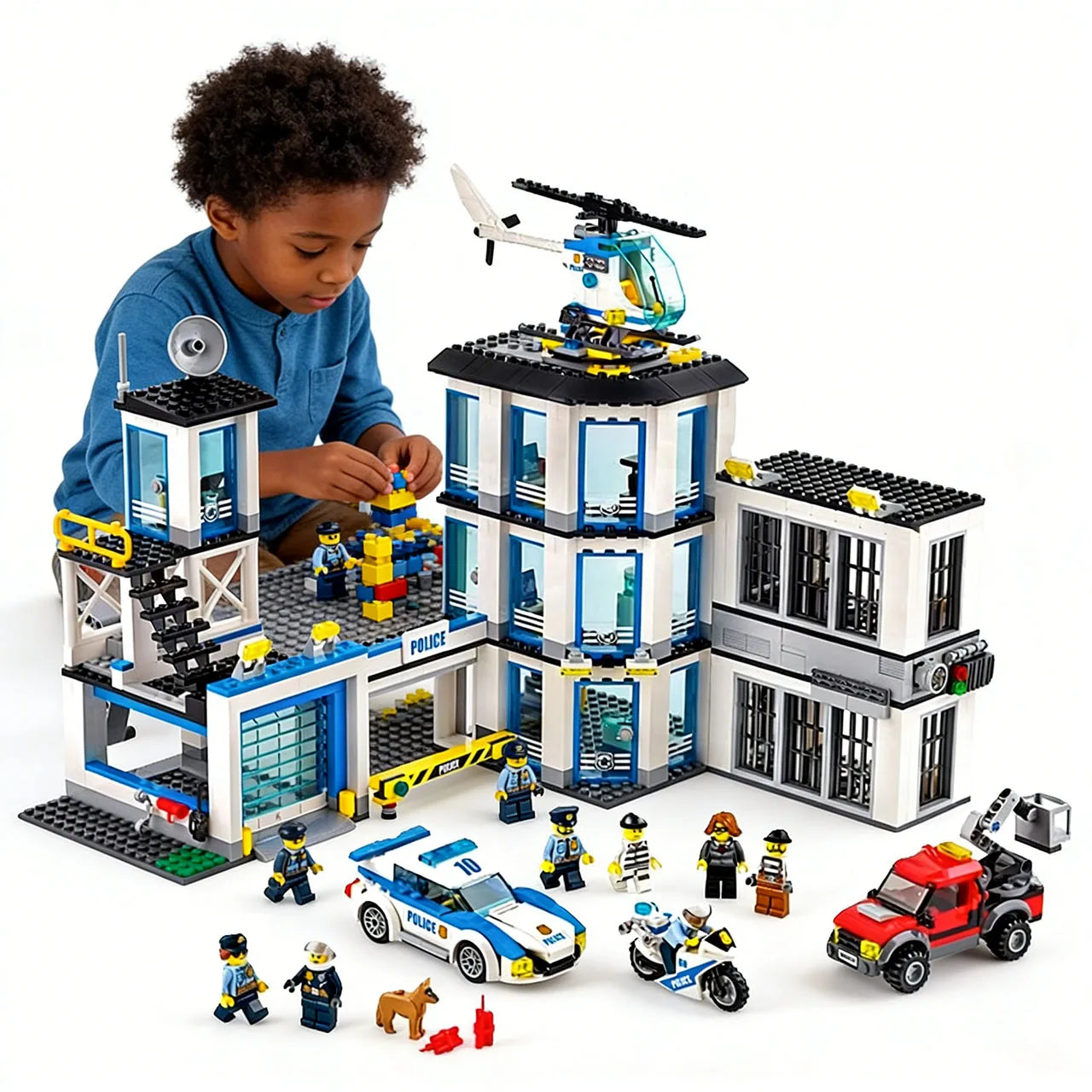 SWAT Police Station Military Building Blocks City Model Set Prison Car Policeman Boat Figures DIY Brick Toy for Kids Boys Gift