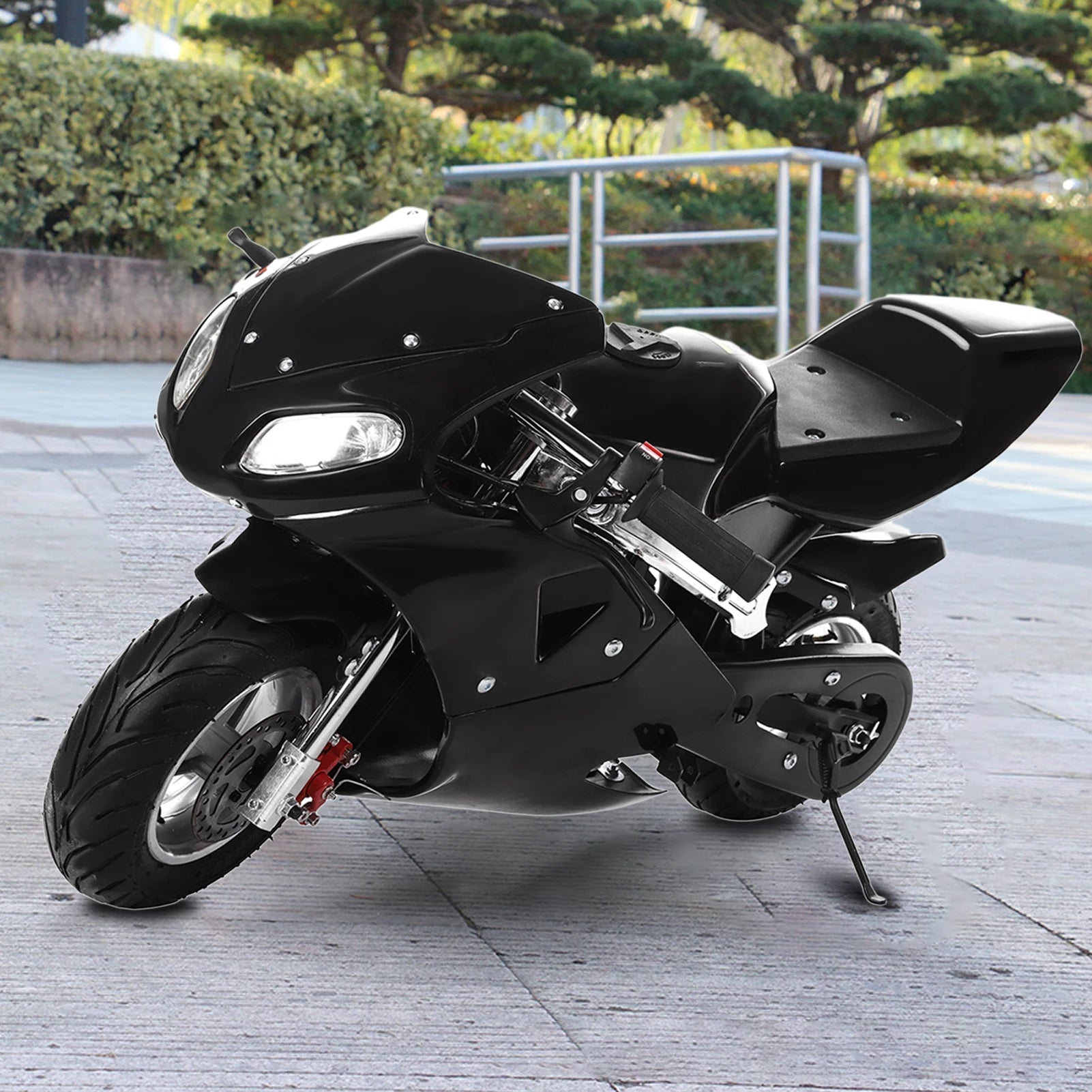 2-Stroke 49cc Pocket Gas Motorbike, Gas Pocket Motorbike, High Brightness Dual Headlights Rubber Handlebar Mini Motorcycle