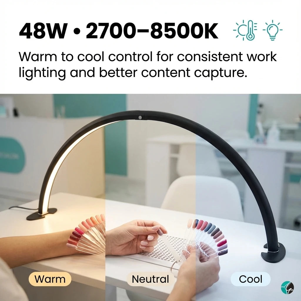 30inch Half Moon Light for Nail Desk 76cm 48W High Light Arch Photography Filling Crescent Desktop Manicure Craft Work Lamp