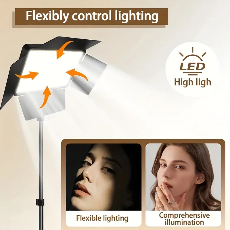 LED Video Photography Atmosphere Fill Light 9-Inch Square 43-Inch Tripod USB Power Supply 3 Light Colors Adjustable 4 Leaf Baffl
