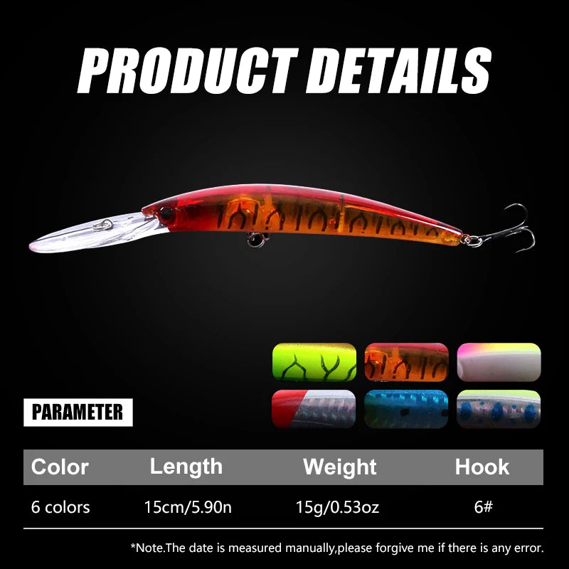 1pcs 15cm 15g  Deep Diving Jerkbait Artificial Hard Bait Fishing Wobblers Minnow Lure for Bass Pike Carp Fishing  Tackle