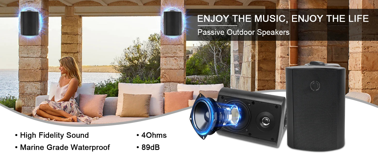 Herdio 2PCS 4'' Passive Indoor Outdoor Speakers With 200W Powerful Bass Expansive Stereo Sound Coverage All-Weather Durability