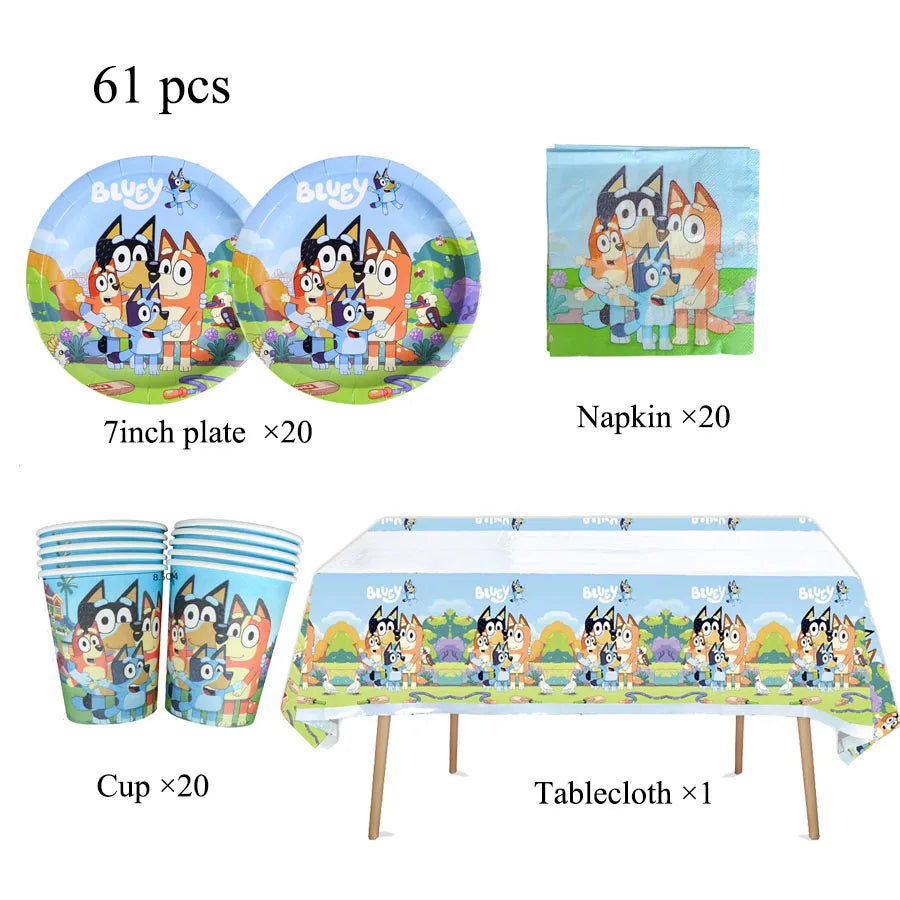 Blue dog Birthday Party Supplies Goodie Bag Stuffers Fillers Tableware Plates Cups Napkins Tablecloth Party Favor Decorations