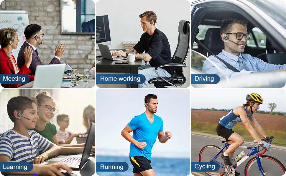 Wireless Bluetooth Headsets with Microphone Detachable Mute Button Open Ear Trucker Headphones for Cell Phones Business Office