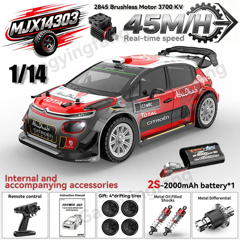 HYPER GO MJX14303 14304 1/14 Scale Brushless RC Car 2.4G Remote Control 45km/h High Speed Off-road 4WD RC Truck Hobby Toy