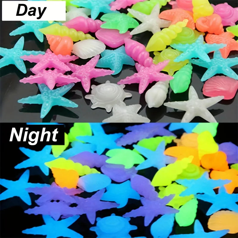 100PCS Marine Luminous Stones, Colorful Luminous Stones Simulating Shell Starfish Aquarium Landscape Ornaments, Suitable for Gar