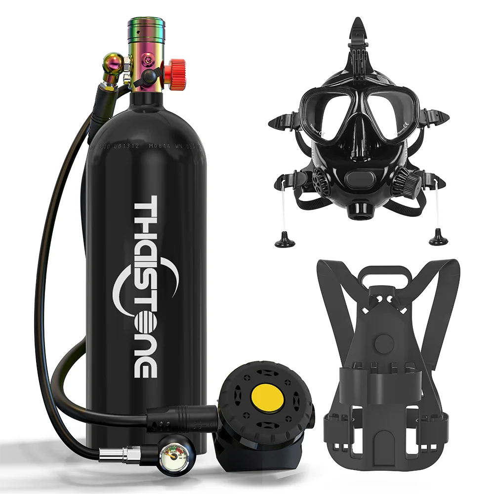 THAISTONE-Scuba Diving Air Tank with Mask Underwater Breath Air Tank, Oxygen Tank, Snorkeling Equipment, 2.3L, 30-40 Minutes